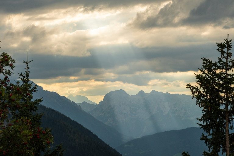 mountains, light rays, light