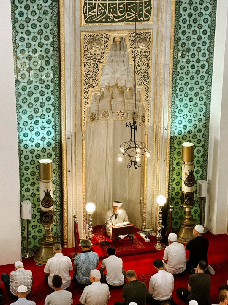 Muslims pray in the mosque of the holy city of istanbul